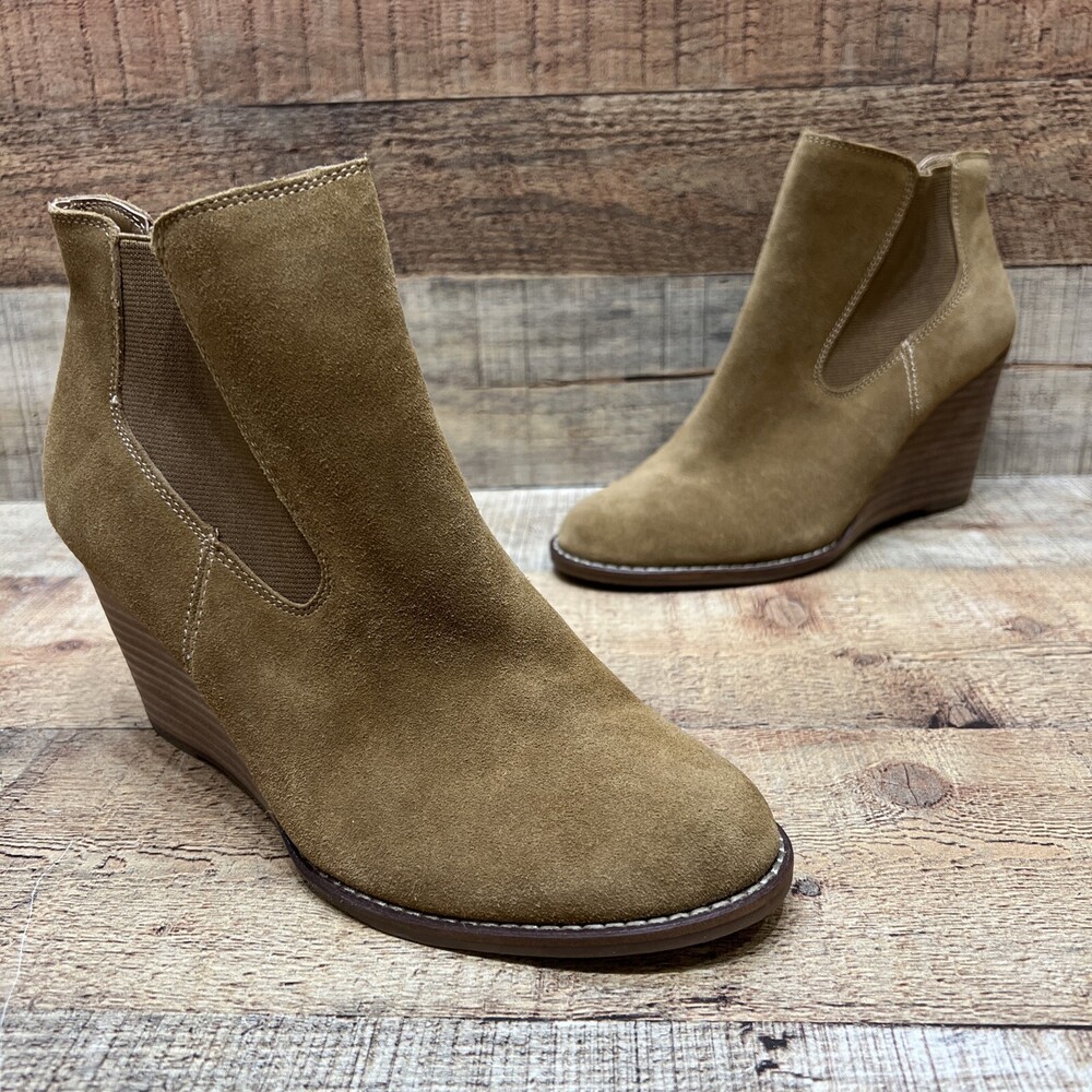 Lucky Brand Yamka Womens Tan Suede Wedge Ankle Booties Size 8 M GREAT!